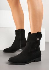 Czarne Botki Kowbojki Ażurowe Efaliria. Czarne botki Renee, w ażurowe wzory, bez obcasa, na płaskiej podeszwie, bez zapięcia. Za 109.99 zł.