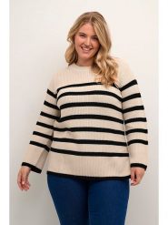 KAFFE curve Sweter w kolorze czarno-beżowym rozmiar: XL. Brązowe swetry KAFFE curve, xl, bez wzorów, ze splotem, bez ramiączek. Za 118.84 zł.