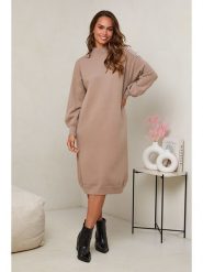 Soft Cashmere Sukienka dzianinowa w kolorze karmelowym rozmiar: 34/36. Brązowe sukienki Soft Cashmere, na co dzień, bez wzorów, z dzianiny, klasyczne, bez kołnierzyka, bez ramiączek, midi, proste. Za 114.44 zł.