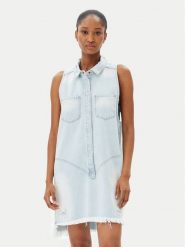 One Teaspoon Sukienka jeansowa Braxton 25354 Błękitny Regular Fit. Niebieskie sukienki One Teaspoon, xs, bez wzorów, z bawełny, bez kołnierzyka, bez ramiączek. Za 609.99 zł.