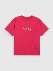 4F T-shirt boxy z nadrukiem damski - czerwony XS. Czerwone t-shirty 4f, xs, bez wzorów, z bawełny, bez kołnierzyka, bez ramiączek. Za 69.99 zł.
