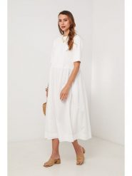 Lin Passion Sukienka w kolorze białym rozmiar: 34/36. Białe sukienki Lin Passion, bez wzorów, z bawełny, klasyczne, bez kołnierzyka, bez ramiączek, midi. Za 130.99 zł.