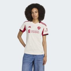 Koszulka Liverpool FC 25/26 Away Jersey. Białe bluzki Adidas, bez wzorów, z jersey, sportowe, bez kołnierzyka, bez ramiączek. Za 439.00 zł.
