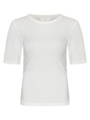 MOSS COPENHAGEN Koszulka "Ignacia" w kolorze białym rozmiar: XS/S. Białe bluzki Moss Copenhagen, s, bez wzorów, prążkowane, bez kołnierzyka, bez ramiączek. Za 113.90 zł.