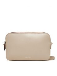 Calvin Klein Torebka Foil Logo Elongated Camera Bag LV04F3276G Beżowy. Brązowe listonoszki Calvin Klein, bez wzorów, ze skóry, bez dodatków. Za 429.99 zł.