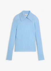 Prążkowany sweter z wełny merino. Czarne swetry bonprix, na jesień, bez wzorów, prążkowane, bez ramiączek. Za 219.99 zł.