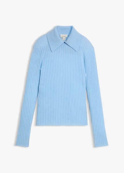 Prążkowany sweter z wełny merino. Czarne swetry bonprix, na jesień, bez wzorów, prążkowane, bez ramiączek. Za 219.99 zł.