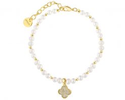 Bransoletka z mosiądzu pozłacana z perłami i cyrkoniami. Bransoletki Artelioni, z cyrkonią, pozłacane. Za 219.00 zł.