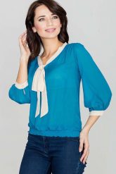 Stylowa Morska Bluzka z Kokardą Rękaw 3/4. Zielone bluzki SALE, xl, bez wzorów, z materiału, eleganckie, bez kołnierzyka, bez ramiączek. Za 149.00 zł.