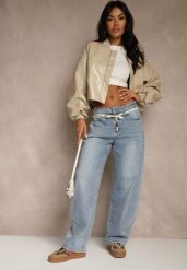 Niebieskie Jeansy Balloon Regular Waist z Ozdobnym Wiązaniem Daemora. Niebieskie jeansy Renee, m, bez wzorów. Za 119.99 zł.