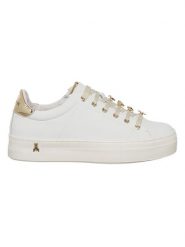 Patrizia Pepe Skórzane sneakersy w kolorze złoto-białym rozmiar: 39. Białe trampki Patrizia Pepe, bez wzorów, bez zapięcia. Za 422.66 zł.
