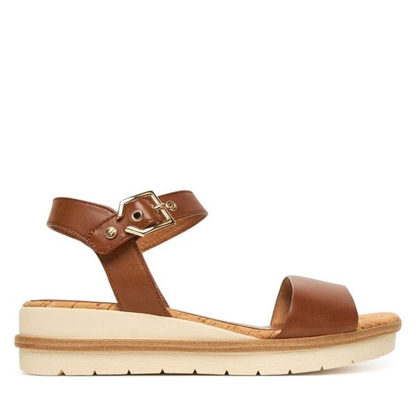 Sandały Tamaris. Brązowe sandały Tamaris, bez wzorów, bez obcasa, na koturnie, bez zapięcia. Za 329.99 zł.