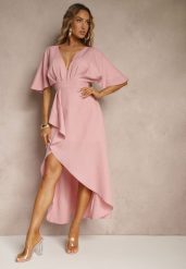 Różowa Asymetryczna Sukienka Koktajlowa Vices Ozdobiona Falbanką Nelioraia. Czerwone sukienki Renee, na imprezę, na lato, l, z aplikacjami, z zamszu, eleganckie, z asymetrycznym kołnierzem, bez ramiączek, maxi, asymetryczne. Za 99.99 zł.