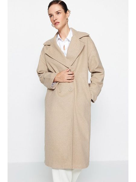 Trendyol Płaszcz przejściowy w kolorze beżowym rozmiar: 42. Brązowe płaszcze Trendyol, bez wzorów, z wełny, bez kaptura. Za 200.13 zł.