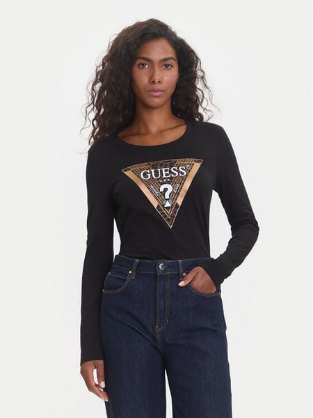 Guess Bluzka W5BI75 J1314 Czarny Regular Fit. Czarne bluzki Guess, s, z aplikacjami, z bawełny, bez kołnierzyka, bez ramiączek. Za 171.00 zł.