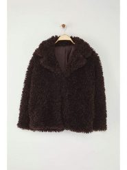 Trendyol Płaszcz pluszowy w kolorze ciemnobrązowym rozmiar: M. Brązowe płaszcze Trendyol, m, bez wzorów, bez kaptura. Za 135.49 zł.