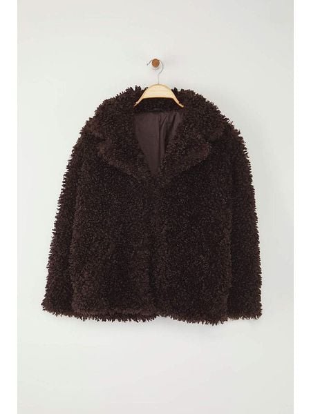 Trendyol Płaszcz pluszowy w kolorze ciemnobrązowym rozmiar: M. Brązowe płaszcze Trendyol, m, bez wzorów, bez kaptura. Za 135.49 zł.