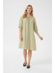 Cream Lniana sukienka w kolorze oliwkowym rozmiar: XS. Brązowe sukienki Cream, xs, bez wzorów, ze lnu, bez kołnierzyka, bez ramiączek, midi. Za 195.99 zł.