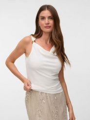 Vero Moda Bluzka w kolorze białym rozmiar: M. Białe bluzki Vero Moda, m, z aplikacjami, bez kołnierzyka, bez ramiączek. Za 93.07 zł.