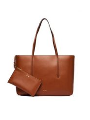 Calvin Klein Torebka Foil Logo Tote W/Pouch LV04F3274G Brązowy. Brązowe shopper Calvin Klein, bez wzorów, ze skóry, bez dodatków. Za 649.99 zł.