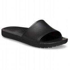 Klapki Dla Dorosłych Crocs Kadee Slide. Czarne klapki Crocs, bez wzorów, z materiału, bez obcasa. Za 89.99 zł.