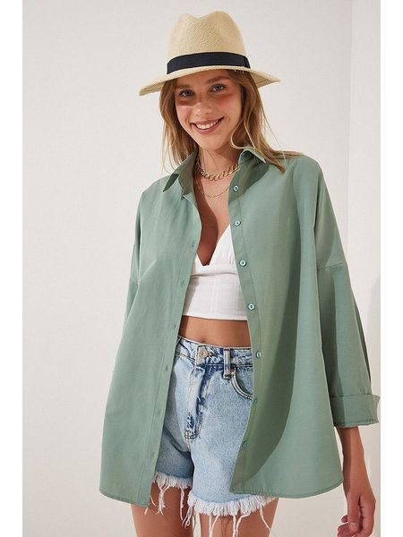 Happiness Istanbul Koszula w kolorze zielonym rozmiar: 38. Zielone koszule Happiness Istanbul, bez wzorów, bez kołnierzyka, bez ramiączek. Za 43.99 zł.