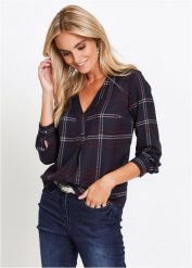 Tunika. Niebieskie tuniki bonprix, bez wzorów, eleganckie, bez kołnierzyka, bez ramiączek. Za 114.99 zł.