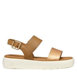 Sandały Geox. Brązowe sandały Geox, bez wzorów, bez obcasa, na płaskiej podeszwie, bez zapięcia. Za 289.99 zł.