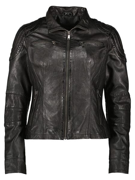 HIS Skórzana kurtka w kolorze czarnym rozmiar: 42. Czarne kurtki HIS, bez wzorów, ze skóry, bez kaptura. Za 616.45 zł.