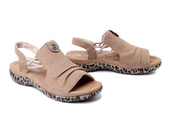 RIEKER 64871-20 brown, sandały damskie. Brązowe sandały Rieker, bez wzorów, bez obcasa, bez zapięcia. Za 230.93 zł.
