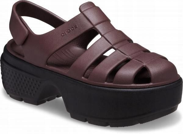 Sandały Dla Kobiet Crocs Stomp Fisherman Sandal. Fioletowe sandały Crocs, bez wzorów, z materiału, eleganckie, bez obcasa, na platformie, bez zapięcia. Za 199.99 zł.