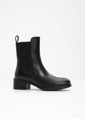 Botki ze skóry. Czarne botki bonprix, bez wzorów, ze skóry, bez obcasa, bez zapięcia. Za 249.99 zł.