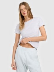 4F T-shirt slim gładki damski - szary XL. Szare t-shirty 4f, l, bez wzorów, bez kołnierzyka, bez ramiączek. Za 49.99 zł.