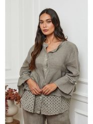 Fleur de Lin Lniana bluzka w kolorze beżowym rozmiar: XXL. Brązowe bluzki Fleur de Lin, xxl, bez wzorów, ze lnu, bez kołnierzyka, bez ramiączek. Za 214.95 zł.