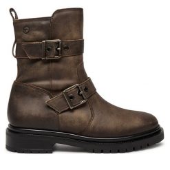 Botki Tamaris. Brązowe botki Tamaris, bez wzorów, bez obcasa, na płaskiej podeszwie, bez zapięcia. Za 619.99 zł.