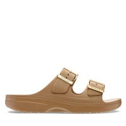Klapki Crocs. Brązowe klapki Crocs, bez wzorów, bez obcasa. Za 159.99 zł.