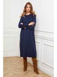 So Cachemire Sukienka dzianinowa "Douve" w kolorze granatowym rozmiar: XL. Niebieskie sukienki So Cachemire, xl, bez wzorów, z dzianiny, bez kołnierzyka, bez ramiączek, midi. Za 232.78 zł.
