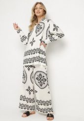 Beżowo-Czarny Wiskozowy Komplet w Etniczny Wzór Koszula i Szerokie Spodnie Pasilia. Brązowe koszule Born2be, l, z aplikacjami, z wiskozy, eleganckie, bez kołnierzyka, bez ramiączek. Za 109.99 zł.