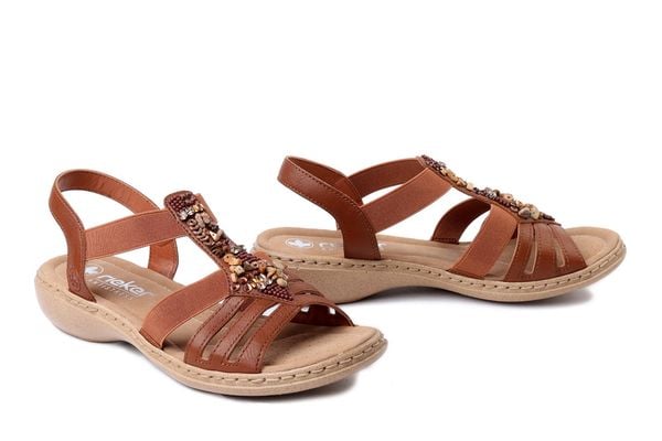 RIEKER 61850-24 brown, sandały damskie. Brązowe sandały Rieker, bez wzorów, bez obcasa, bez zapięcia. Za 223.93 zł.