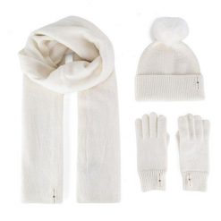 Zestaw czapka, szalik i rękawiczki Beverly Hills Polo Club. Białe czapki Beverly Hills Polo Club, bez wzorów, z dzianiny. Za 159.99 zł.