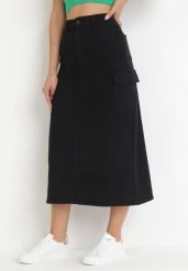 Czarna Jeansowa Spódnica Midi z Szerokimi Kieszeniami Varsha. Czarne spódnice Born2be, m, bez wzorów, z jeansu, midi, rozkloszowane. Za 139.99 zł.