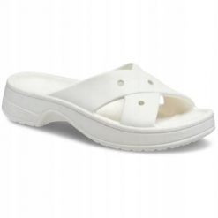 Klapki Dla Dorosłych Crocs Womens Cross Strap. Białe klapki Crocs, bez wzorów, z materiału, bez obcasa. Za 159.99 zł.