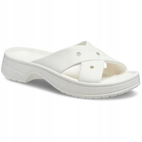 Klapki Dla Dorosłych Crocs Womens Cross Strap. Białe klapki Crocs, bez wzorów, z materiału, bez obcasa. Za 159.99 zł.