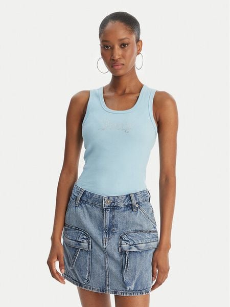 Juicy Couture Top Thin Strap JCWLV126308 Błękitny Slim Fit. Niebieskie topy Juicy Couture, l, bez wzorów, z bawełny, bez kołnierzyka, bez ramiączek. Za 87.99 zł.