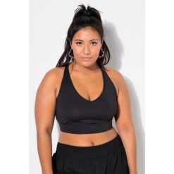 Biustonosz sportowy, miękkie miseczki, skrzyżowane ramiączka na plecach. Czarne bielizna sportowa Ulla Popken, plus size, bez wzorów, z elastanu. Za 195.99 zł.