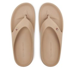 Japonki Tommy Hilfiger. Brązowe klapki TOMMY HILFIGER, bez wzorów, bez obcasa. Za 129.99 zł.