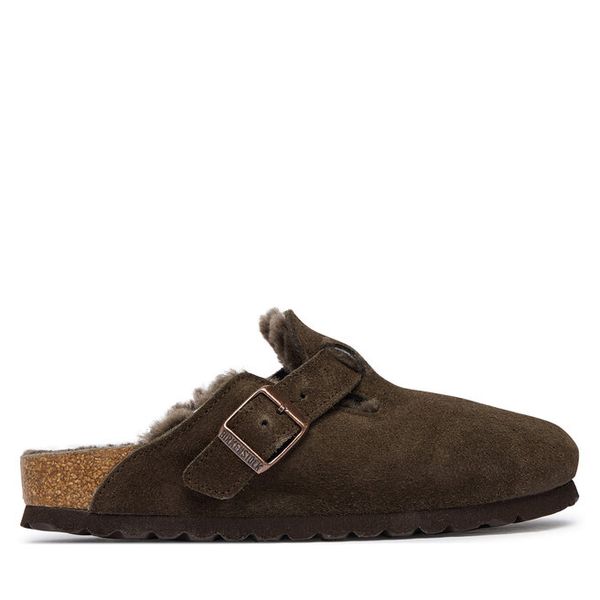 Klapki Birkenstock. Brązowe klapki Birkenstock, bez wzorów, bez obcasa. Za 854.99 zł.