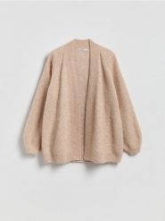 Kardigan z wełną alpaki - beżowy. Brązowe kardigany Reserved, l, bez wzorów, z dzianiny. Za 259.99 zł.