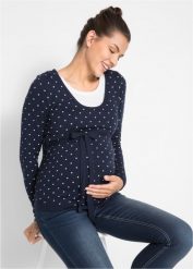 Sweter ciążowy i do karmienia piersią 2w1 z cienkiej dzianiny. Niebieskie swetry bonprix, bez wzorów, z dzianiny, bez ramiączek. Za 109.99 zł.
