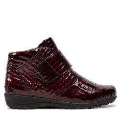 Botki Caprice. Czerwone botki Caprice, bez wzorów, bez obcasa, na płaskiej podeszwie, bez zapięcia. Za 499.99 zł.
